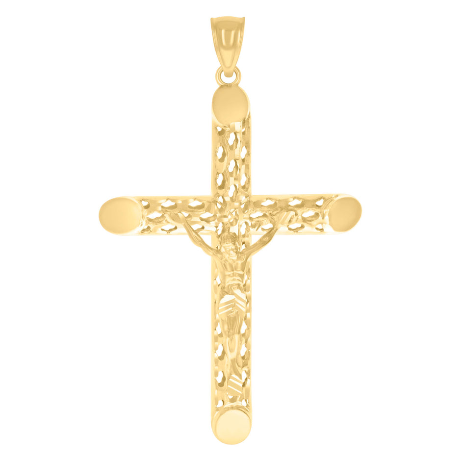 10kt Yellow Gold Mens Crucifix Cross Religious Charm Pendant 
