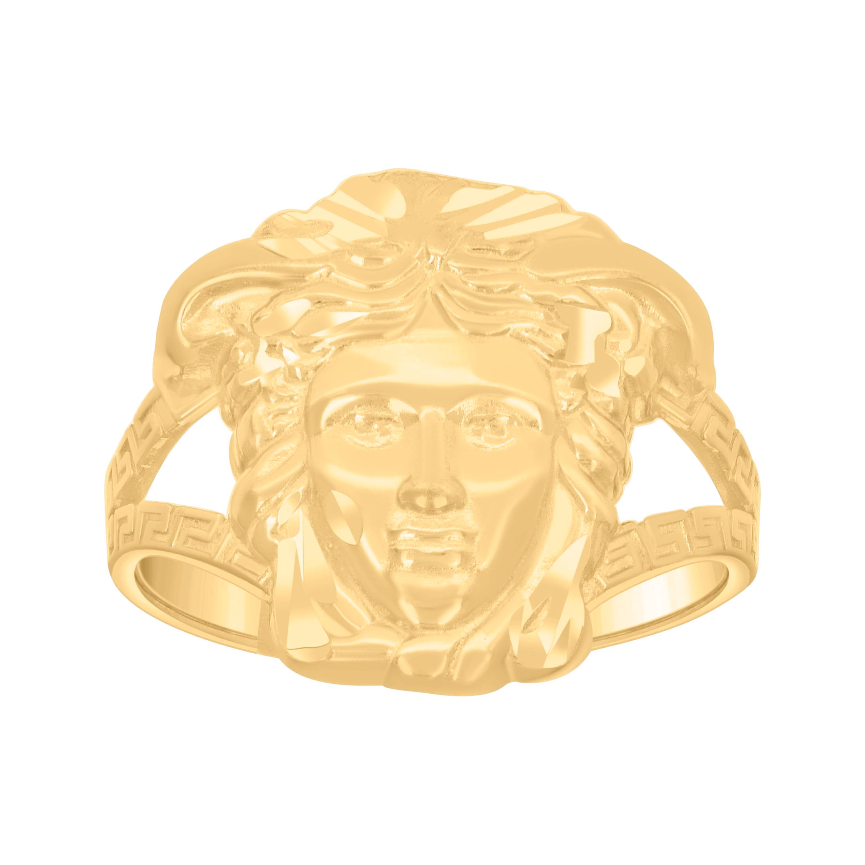 10kt Yellow Gold Womens Diamond-Cut Medusa Egyptian Ring 