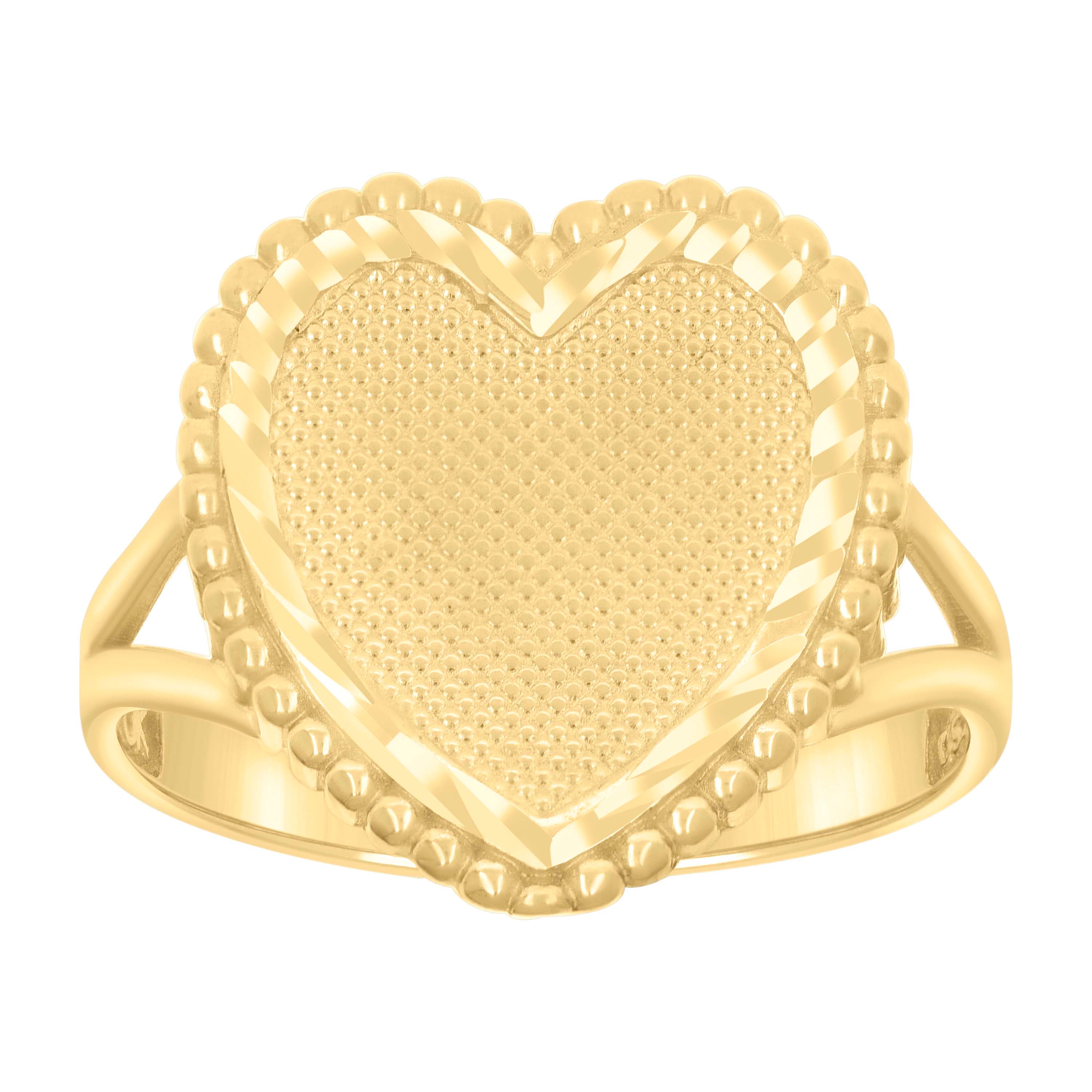 10kt Yellow Gold Womens Diamond-Cut Heart Ring 