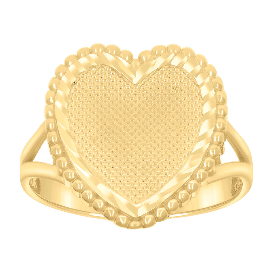 10kt Yellow Gold Womens Diamond-Cut Heart Ring 