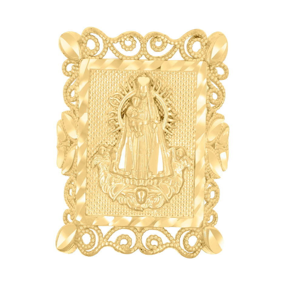 10kt Yellow Gold Womens Diamond-Cut Caridad Del Cobre Religious Ring 