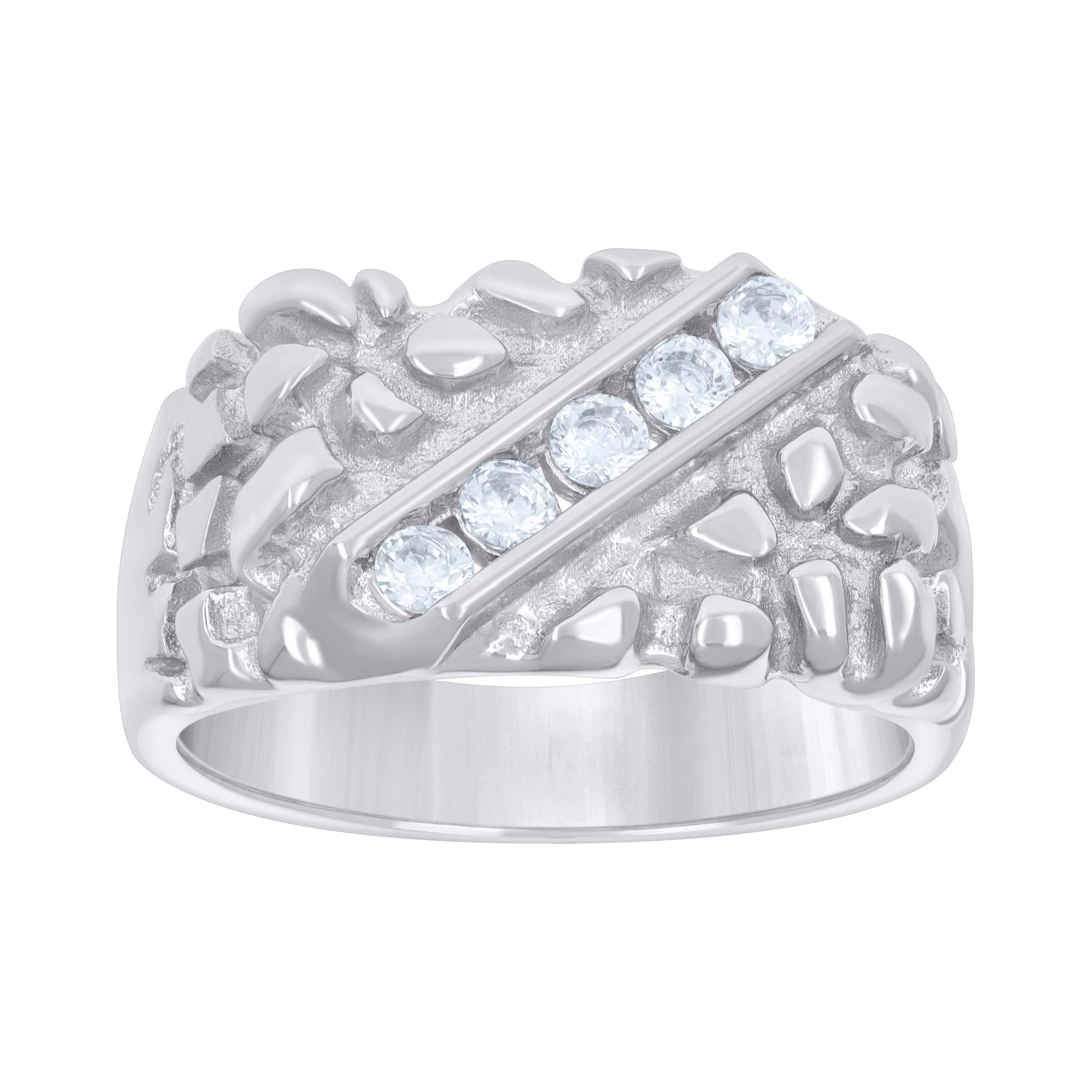 925 Sterling Silver Mens Cubic-Zirconia Nugget Fashion Ring Size 9