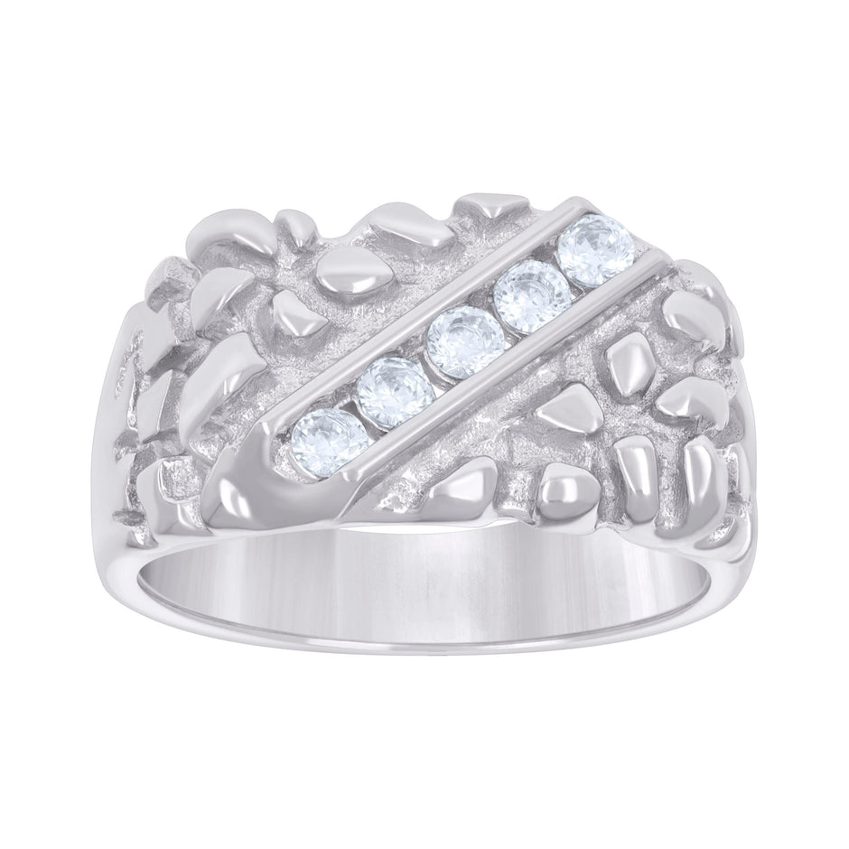 925 Sterling Silver Mens Cubic-Zirconia Nugget Fashion Ring Size 11 - SLV-131598