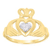 14kt Two-tone Gold Womens Cubic-Zirconia Claddagh Ring 