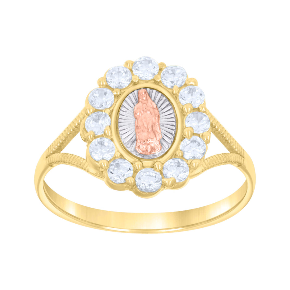14kt Tri-Color Gold Womens Cubic-Zirconia Guadalupe Religious Ring 