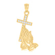 14kt Yellow Gold Womens Cubic-Zirconia Cross Praying Hands Symbol Religious Charm Pendant