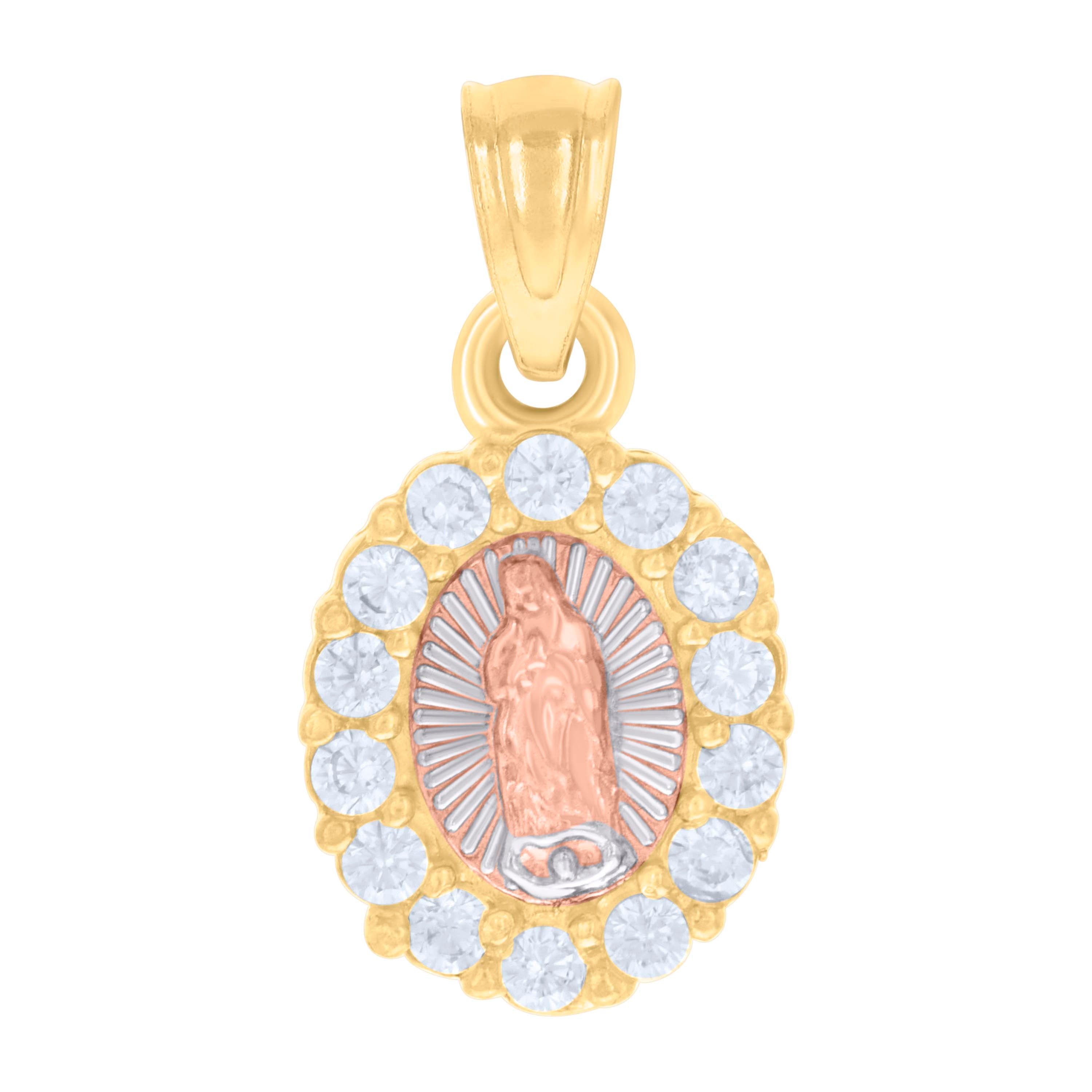 14kt Tri-Color Gold Womens Cubic-Zirconia Guadalupe Religious Charm Pendant