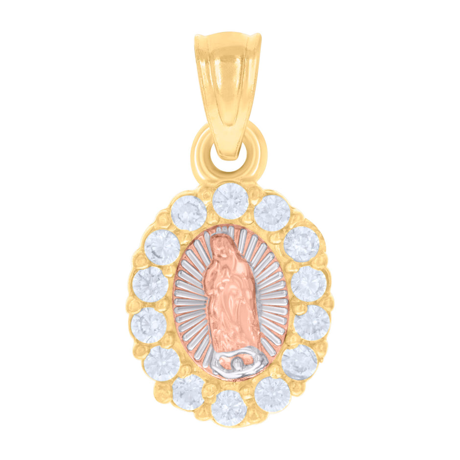 14kt Tri-Color Gold Womens Cubic-Zirconia Guadalupe Religious Charm Pendant