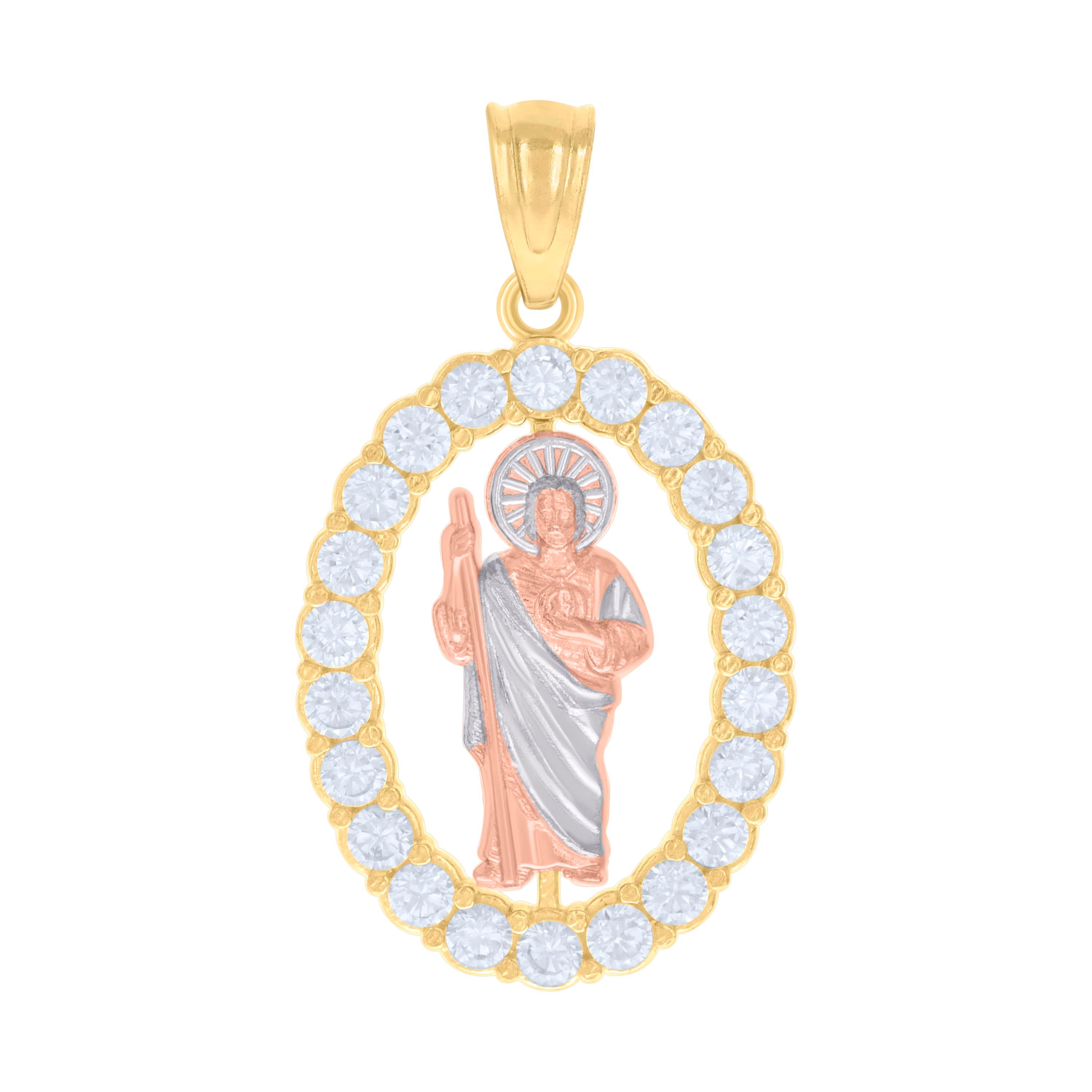 14kt Tri-Color Gold Womens Cubic-Zirconia St. Jude Religious Charm Pendant