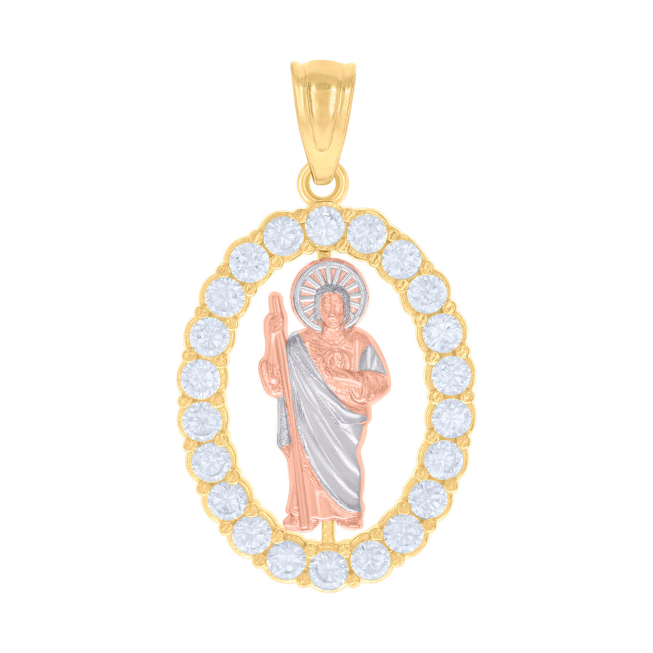 14kt Tri-Color Gold Womens Cubic-Zirconia St. Jude Religious Charm Pendant