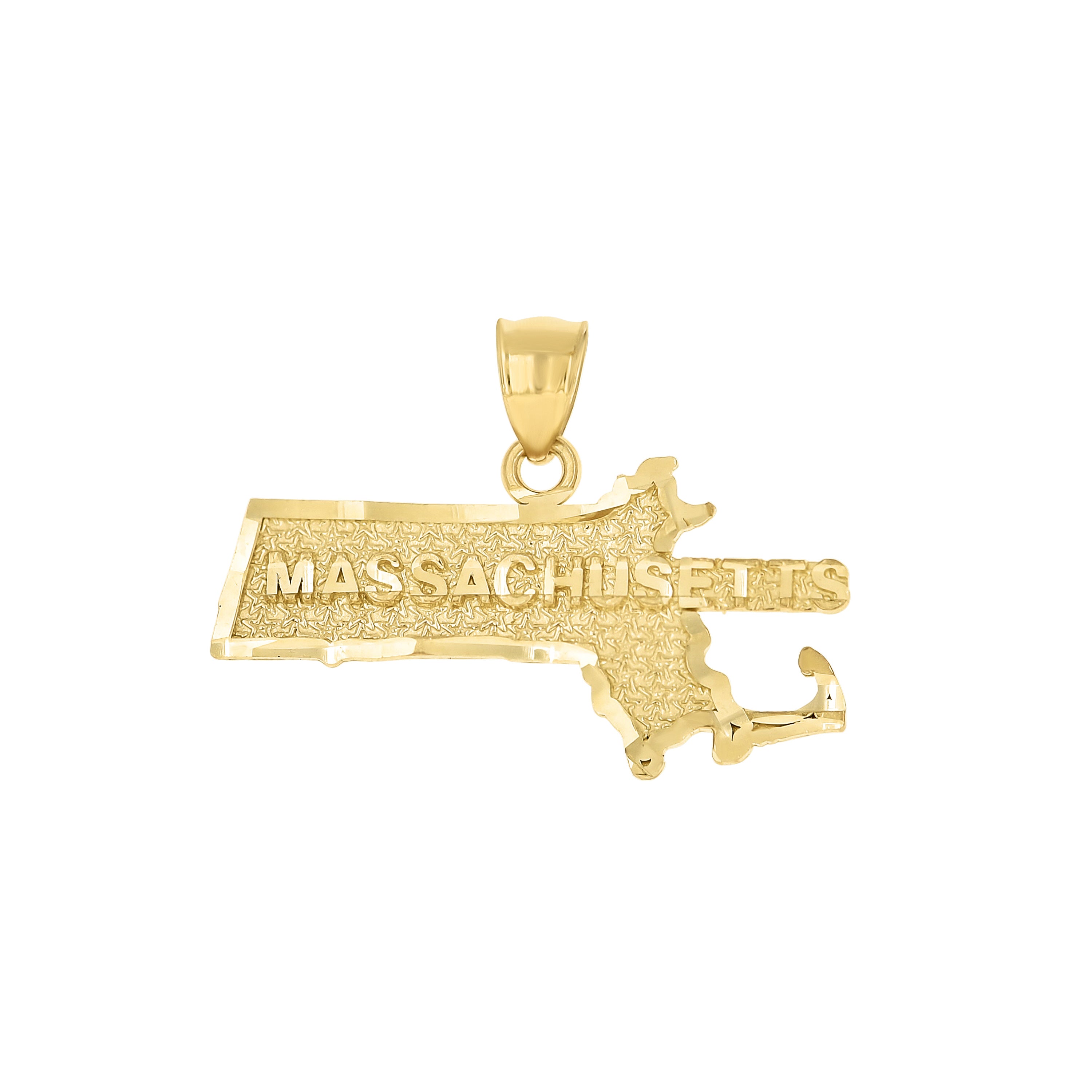 10kt Yellow Gold Mens Textured Massachusetts State Map Charm Pendant