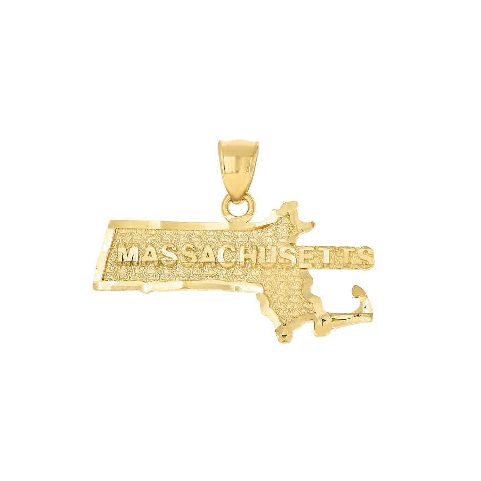 10kt Yellow Gold Mens Textured Massachusetts State Map Charm Pendant