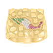 14kt Yellow Gold Mens Green/Purple White Cubic-Zirconia Nugget Mexico Map Country Ring