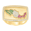 14kt Yellow Gold Mens Green/Purple White Cubic-Zirconia Mexico Map Country Ring