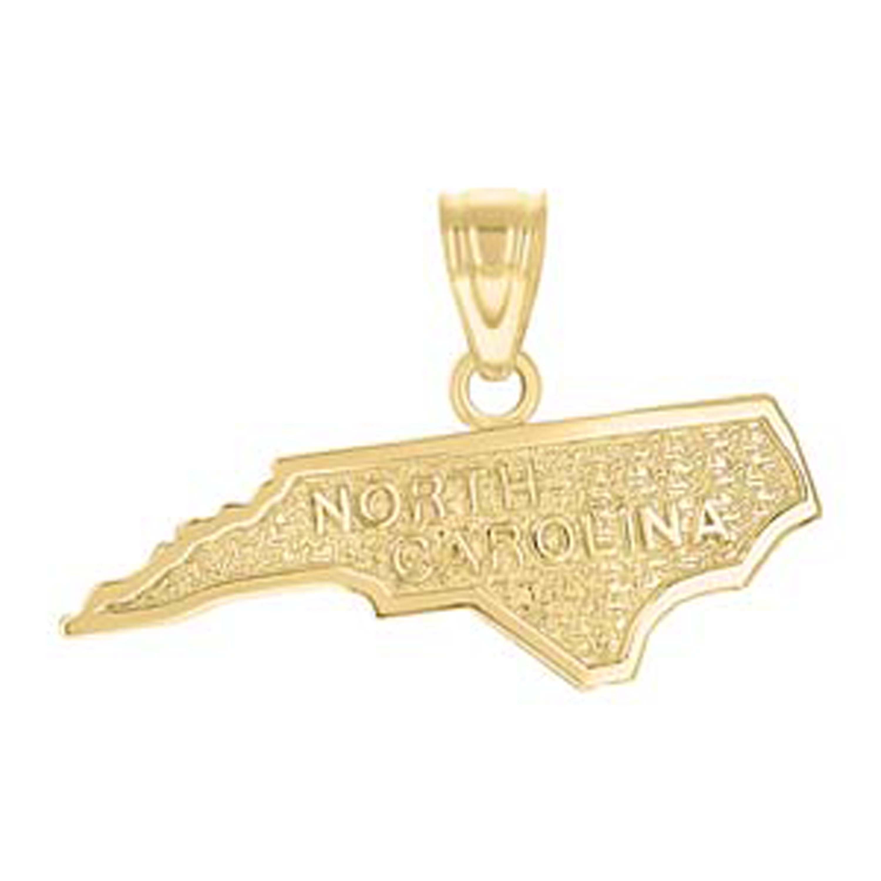 10kt Yellow Gold Mens Textured North Carolina State Map Charm Pendant