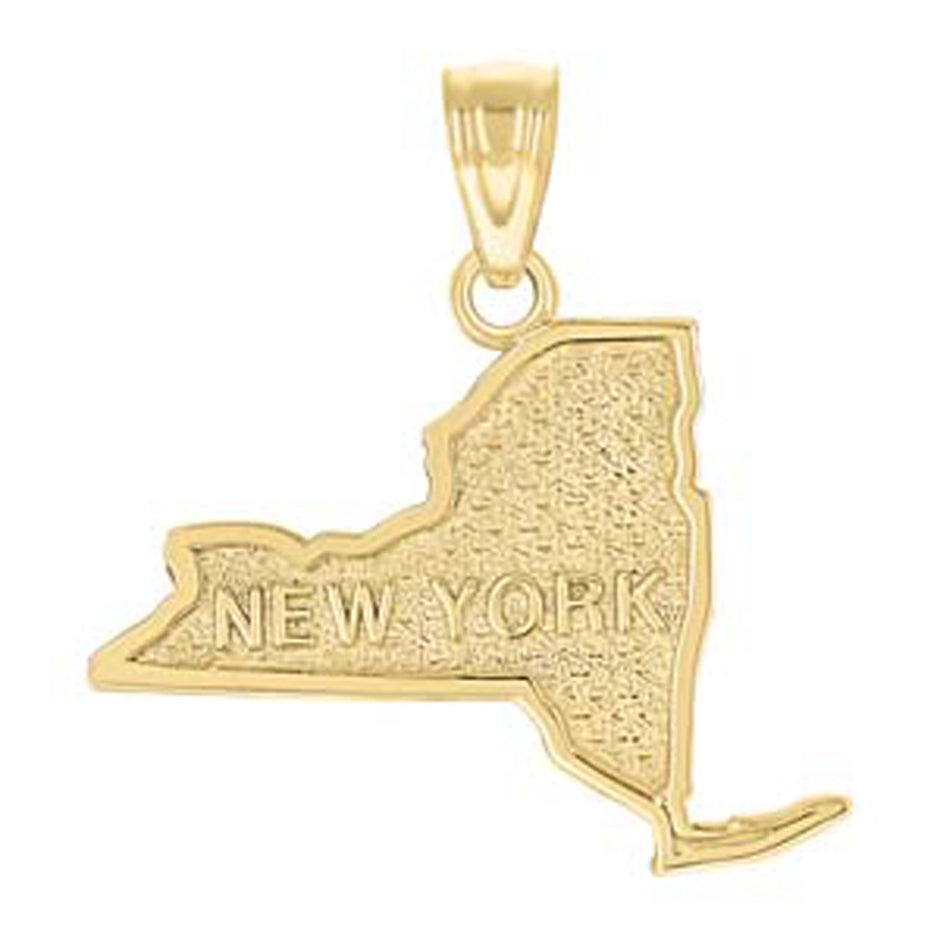 10kt Yellow Gold Mens Textured New York State Map Charm Pendant