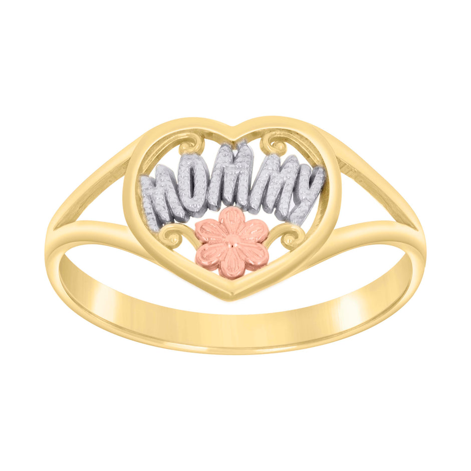 14kt Tri-Color Gold Womens Flower MOMMY Family Ring 