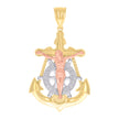 14kt Tri-Color Gold Mens Anchor Crucifix Religious Charm Pendant 