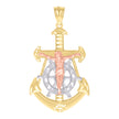 14kt Tri-Color Gold Mens Anchor Crucifix Religious Charm Pendant 