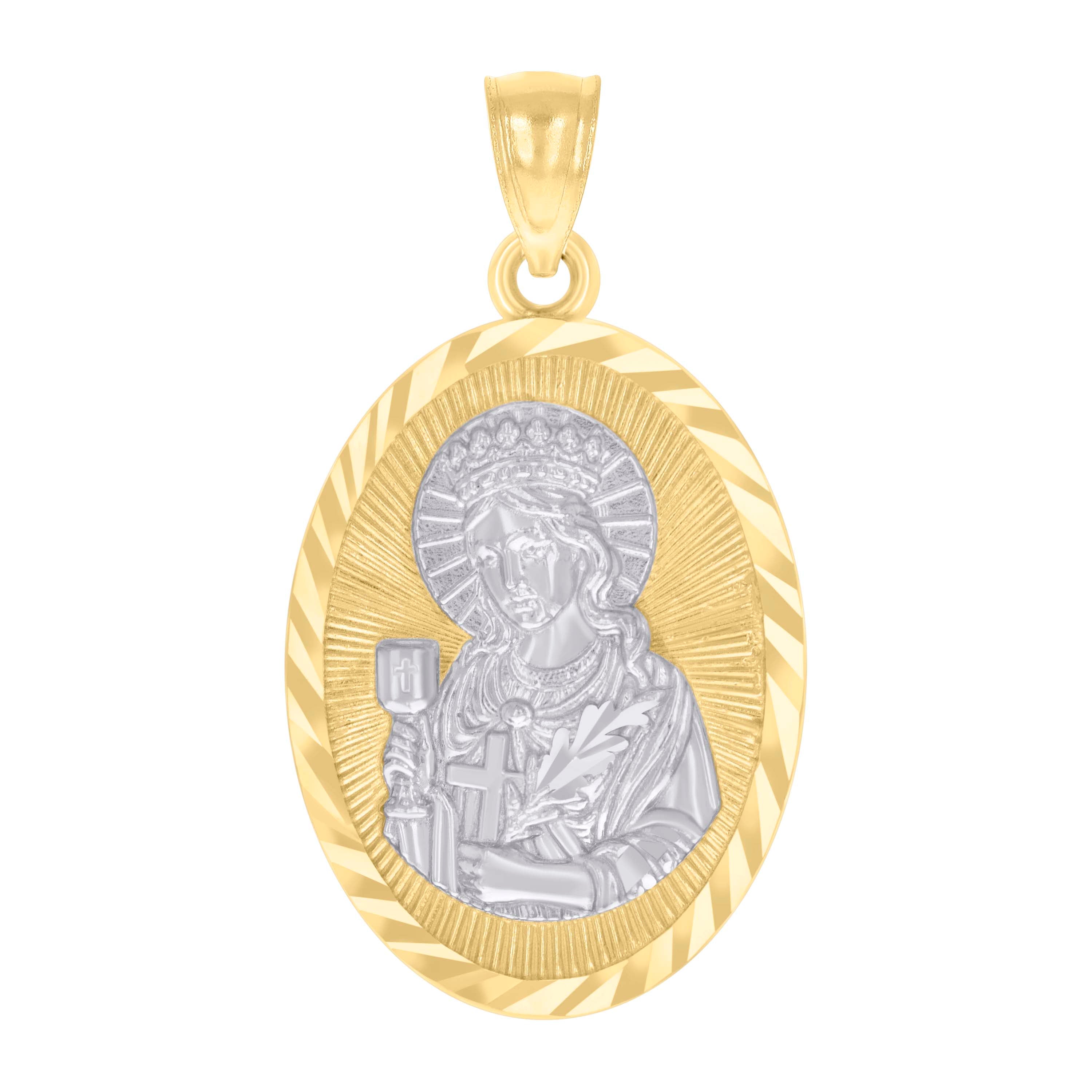 14kt Two-tone Gold Mens St. Barbara Religious Charm Pendant 