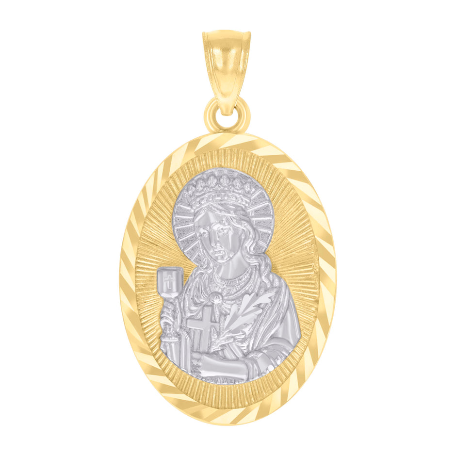 14kt Two-tone Gold Mens St. Barbara Religious Charm Pendant 