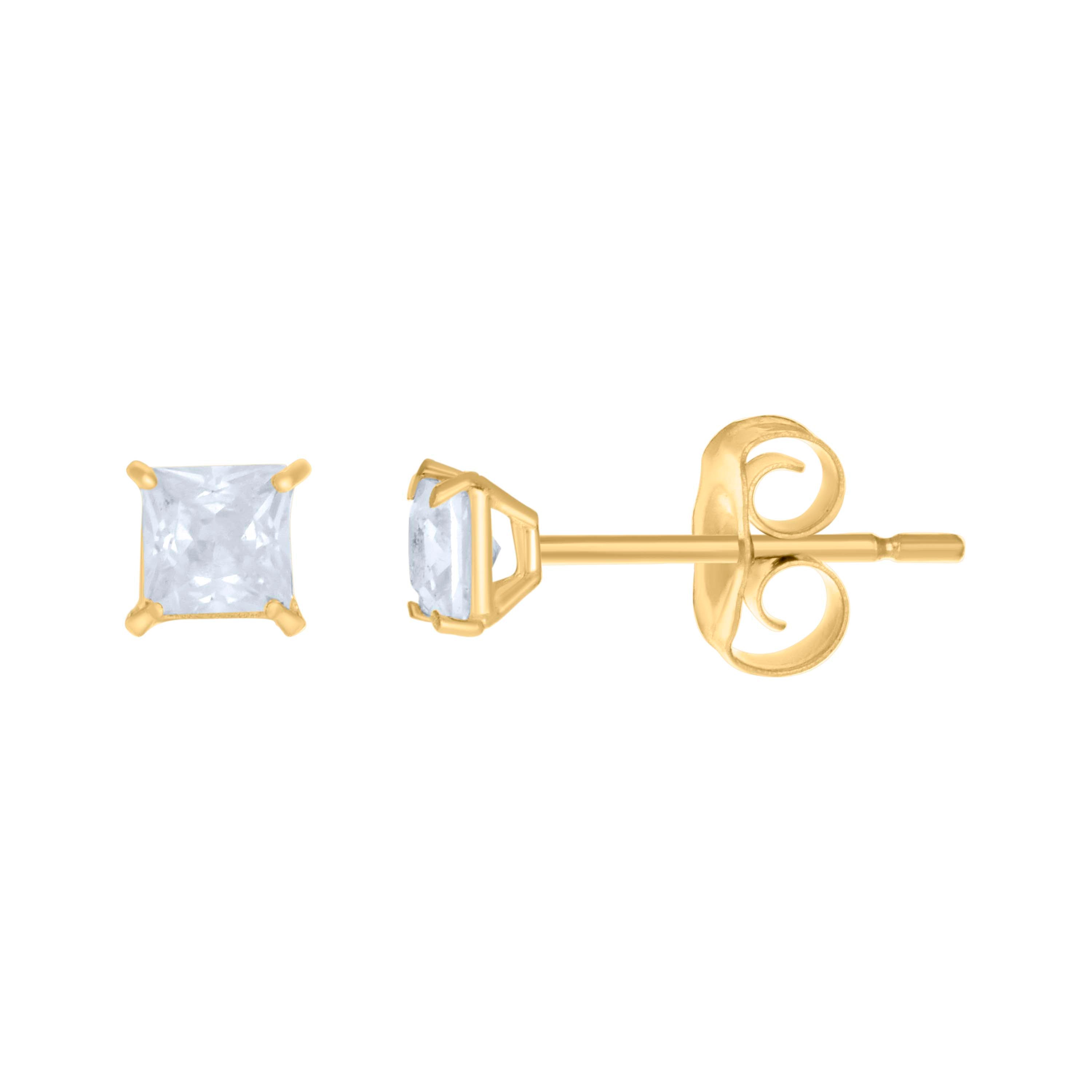 10kt Yellow Gold Womens Princess Cut Cubic-Zirconia Square Stud Earrings
