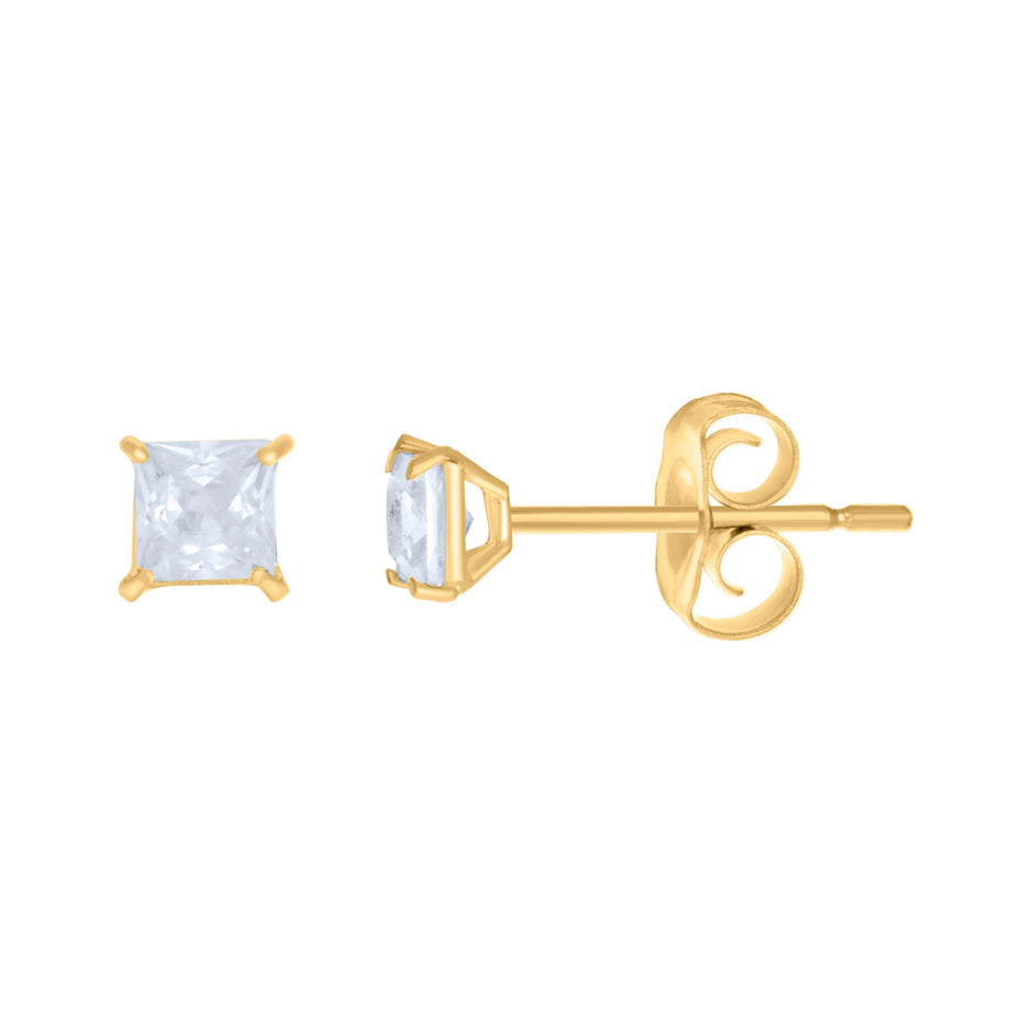10kt Yellow Gold Womens Princess Cut Cubic-Zirconia Square Stud Earrings