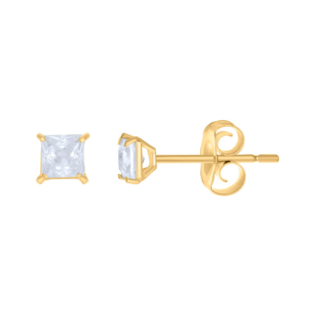 10kt Yellow Gold Womens Princess Cut Cubic-Zirconia Square Stud Earrings