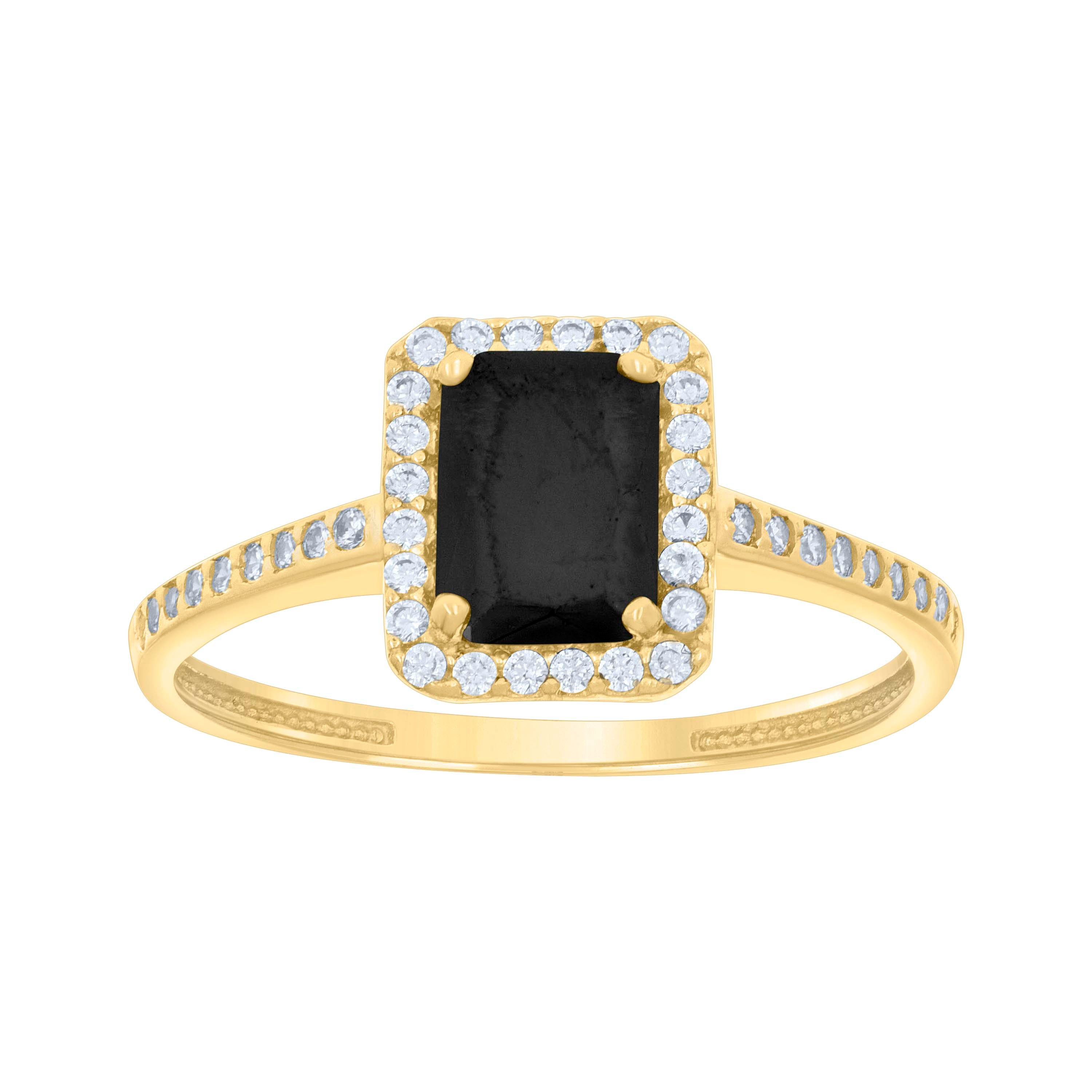 10kt Yellow Gold Womens Black White Emerald Round Cubic-Zirconia Fashion Ring 