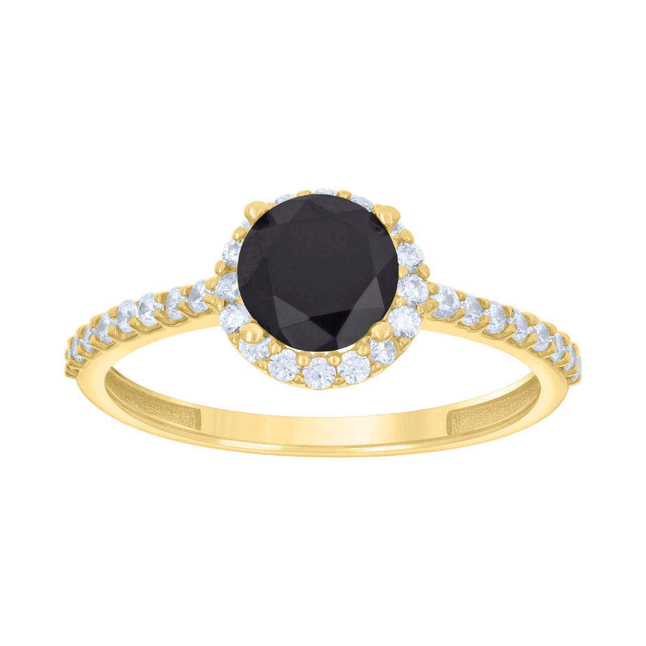 10kt Yellow Gold Womens Black White Cubic-Zirconia Halo Fashion Ring 