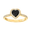 14kt Yellow Gold Womens Black White Heart Round Cubic-Zirconia Heart Ring