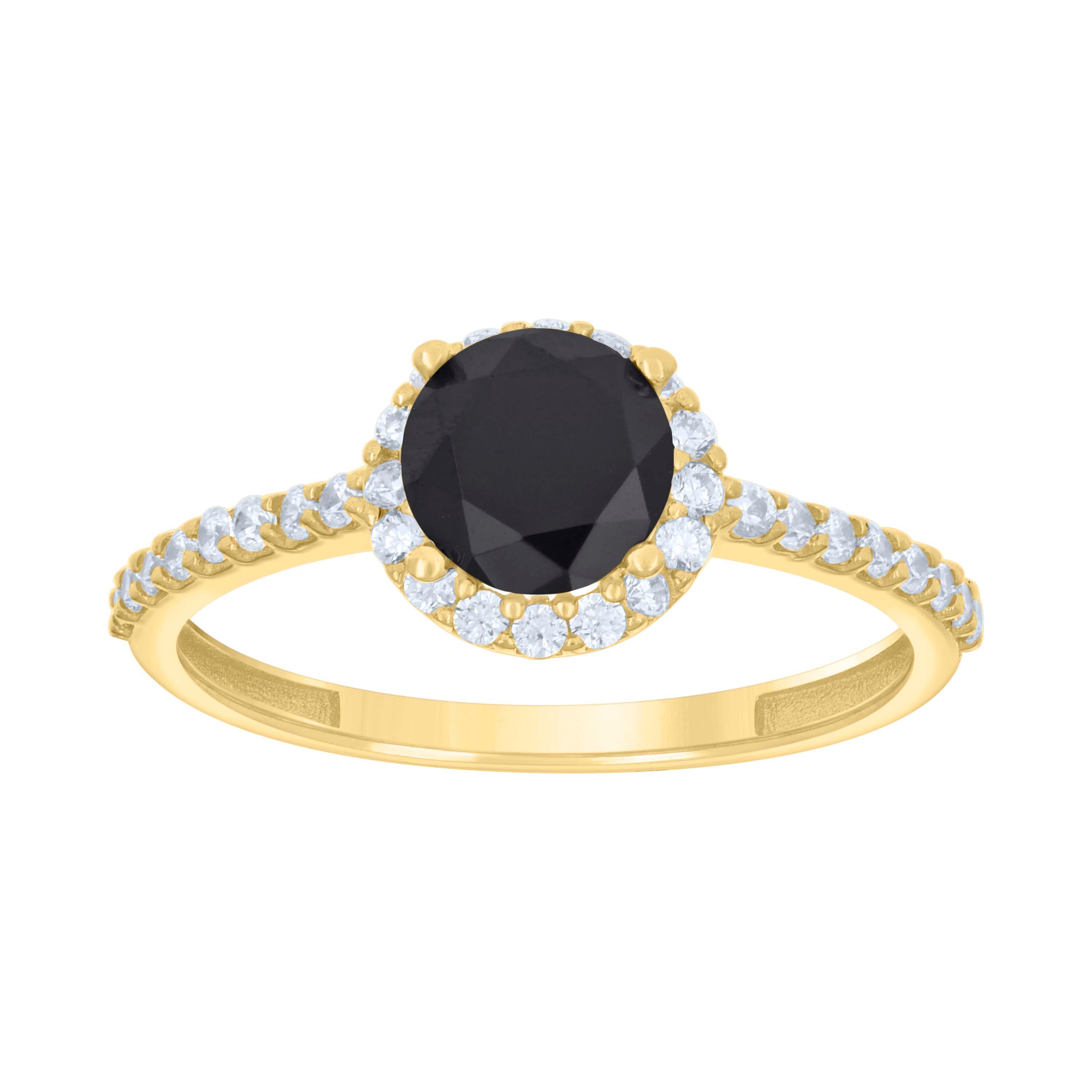 14kt Yellow Gold Womens Black White Cubic-Zirconia Halo Fashion Ring