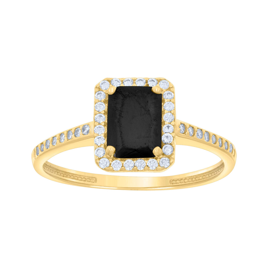 14kt Yellow Gold Womens Black White Emerald Round Cubic-Zirconia Fashion Ring