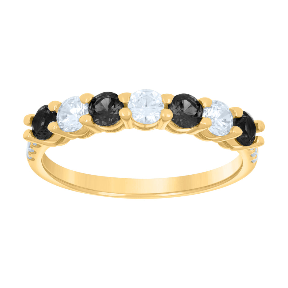 14kt Yellow Gold Womens Black White Cubic-Zirconia Half Eternity Ring 