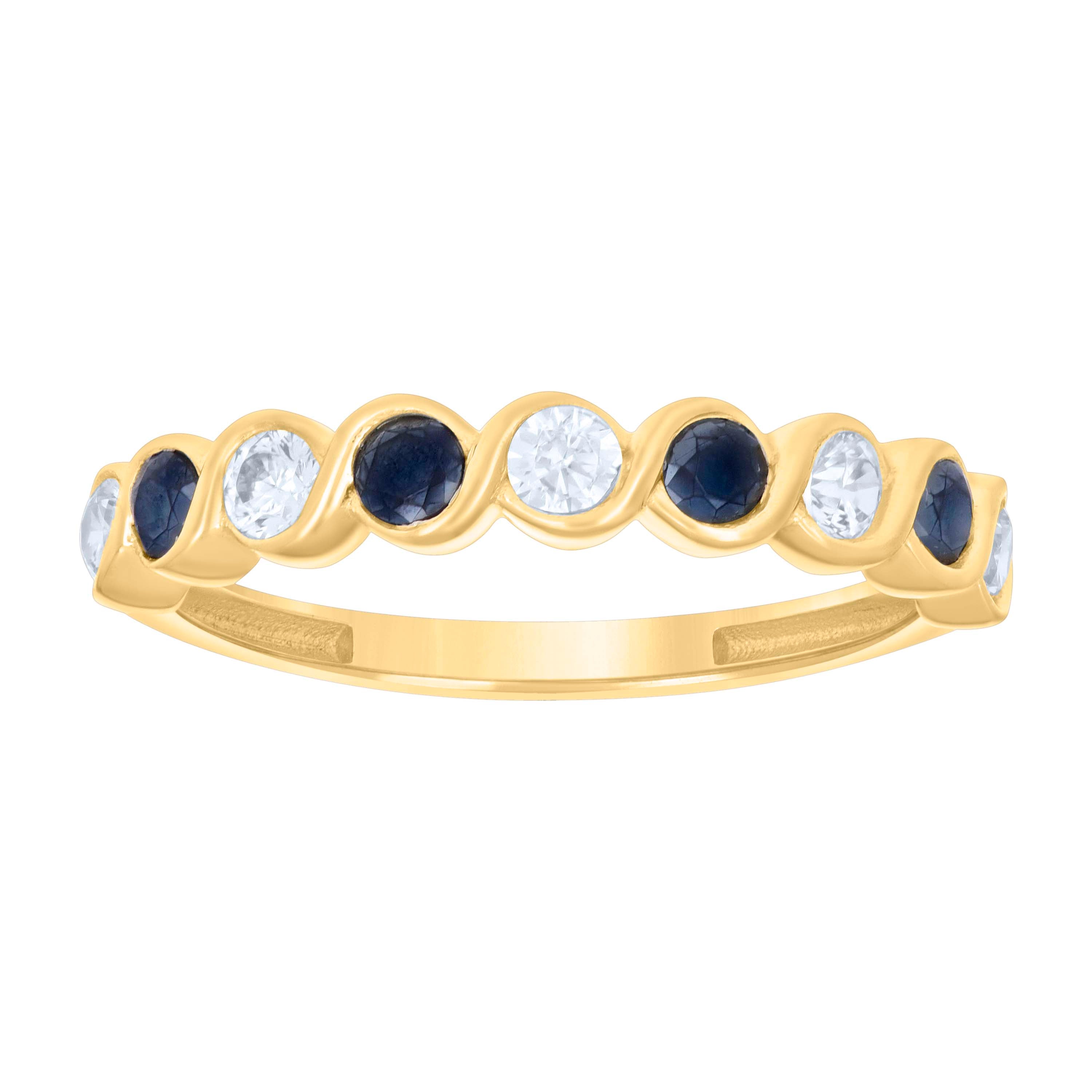 14kt Yellow Gold Womens Black White Cubic-Zirconia Half Eternity Ring