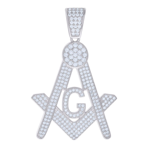 925 Sterling Silver Mens 1.91ct Moissanite Masonic Symbol Religious Charm Pendant