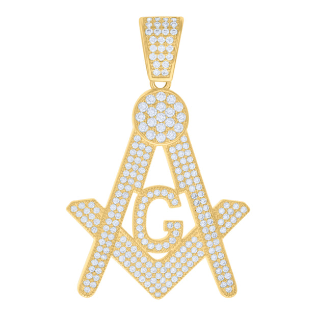 925 Sterling Silver Yellow-tone Mens 1.91ct Moissanite Masonic Symbol Religious Charm Pendant