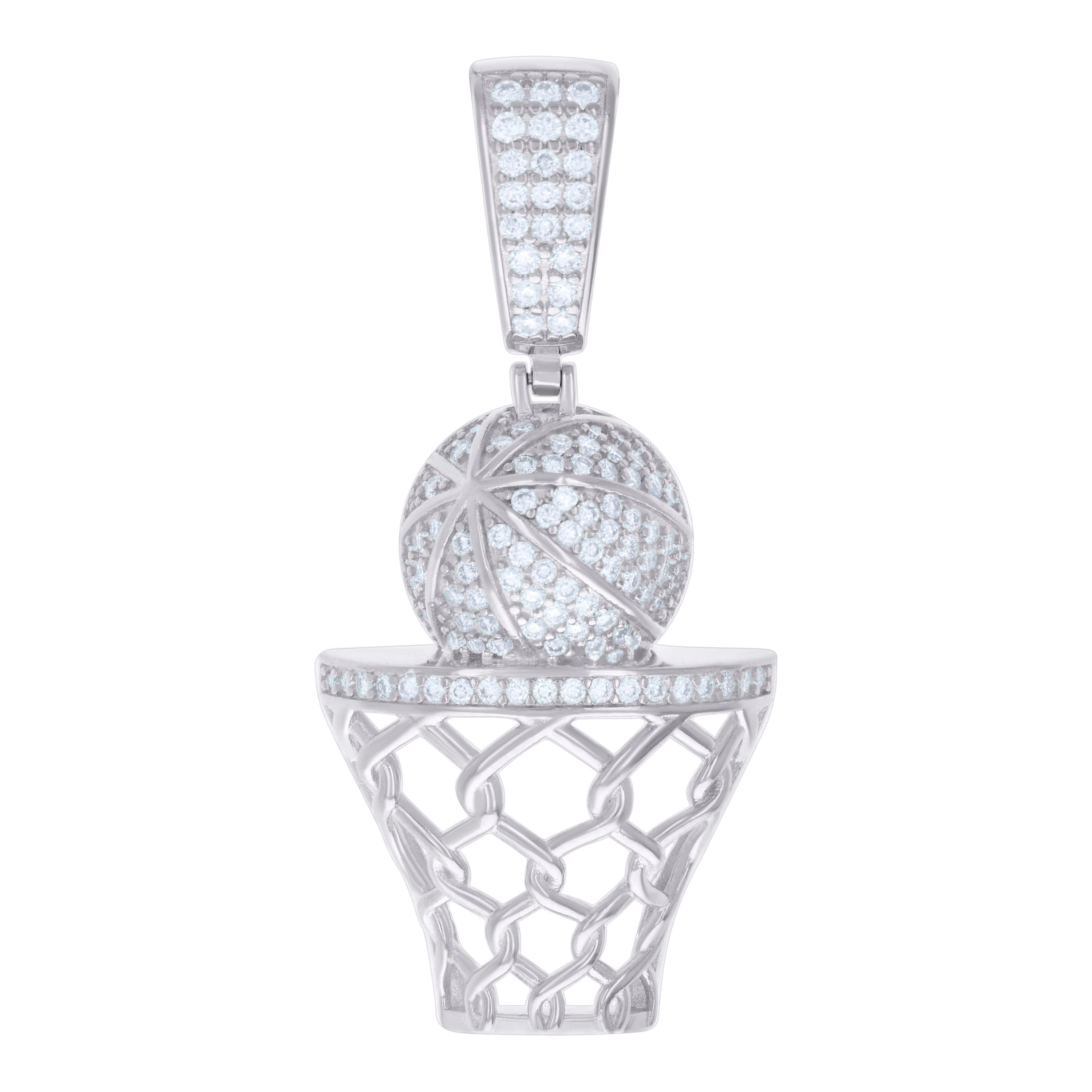 925 Sterling Silver Mens 1.15ct Moissanite Basket Ball Sports Charm Pendant