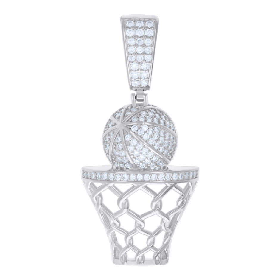 925 Sterling Silver Mens 1.15ct Moissanite Basket Ball Sports Charm Pendant