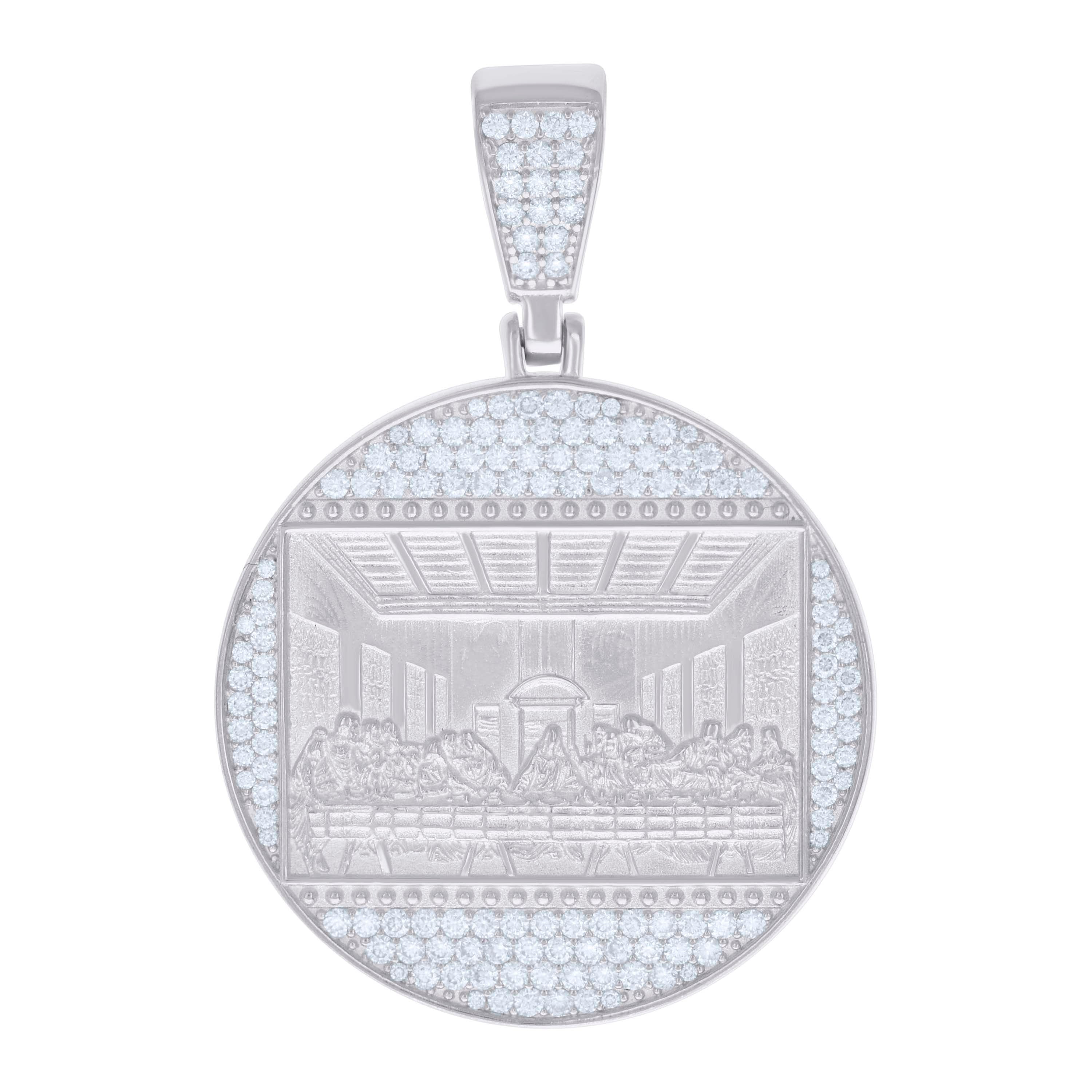 925 Sterling Silver Mens 2.24ct Moissanite Last Supper Religious Charm Pendant