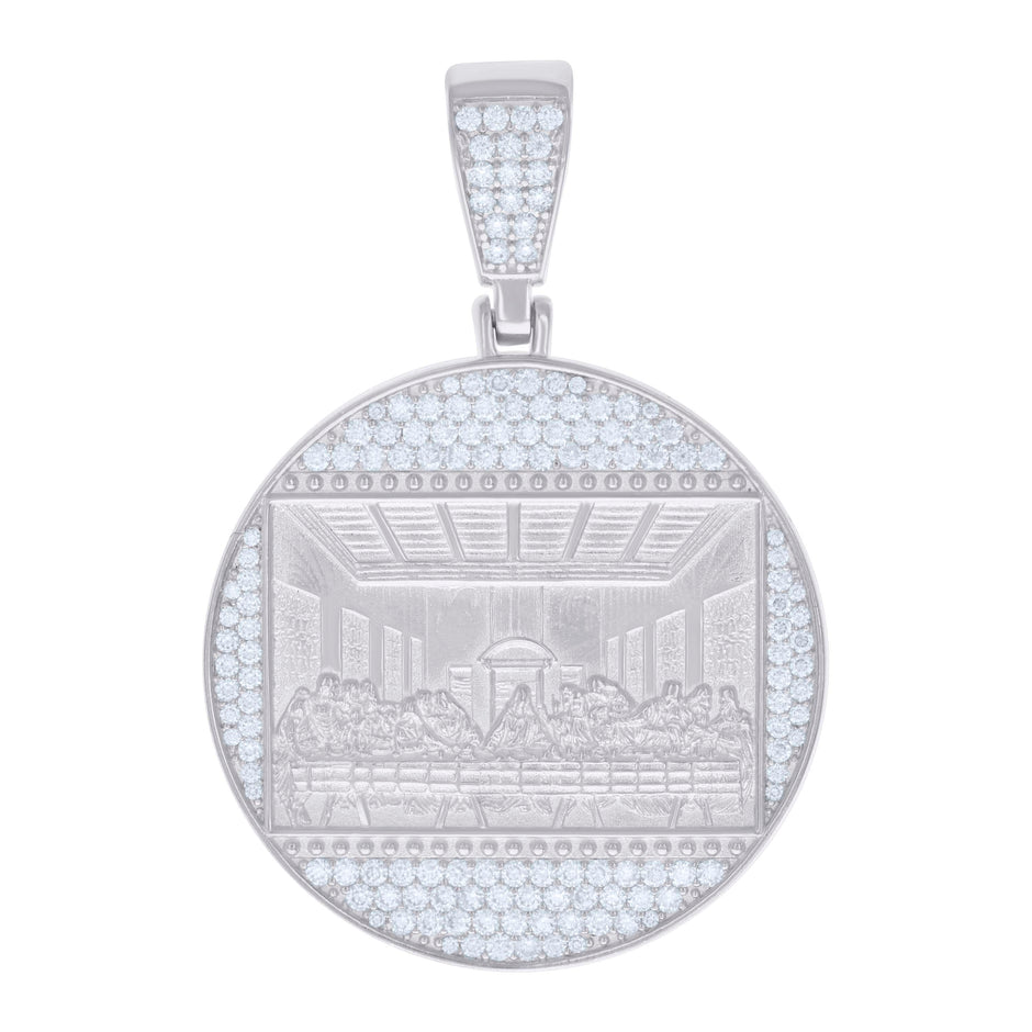 925 Sterling Silver Mens 2.24ct Moissanite Last Supper Religious Charm Pendant
