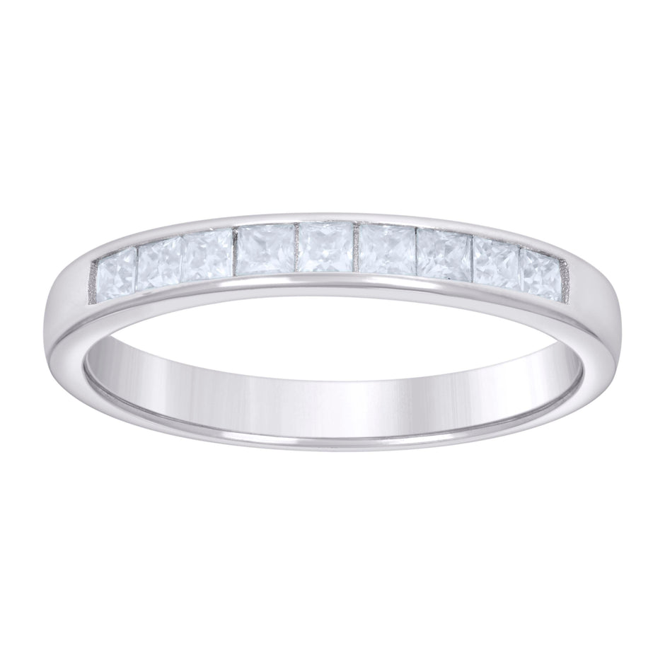 925 Sterling Silver Womens Baguette 0.80ct Moissanite Wedding Band Ring Size 9 - SLV-132218