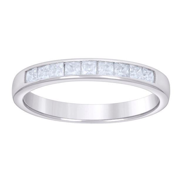 925 Sterling Silver Womens Baguette 0.80ct Moissanite Wedding Band Ring Size 9 - SLV-132218