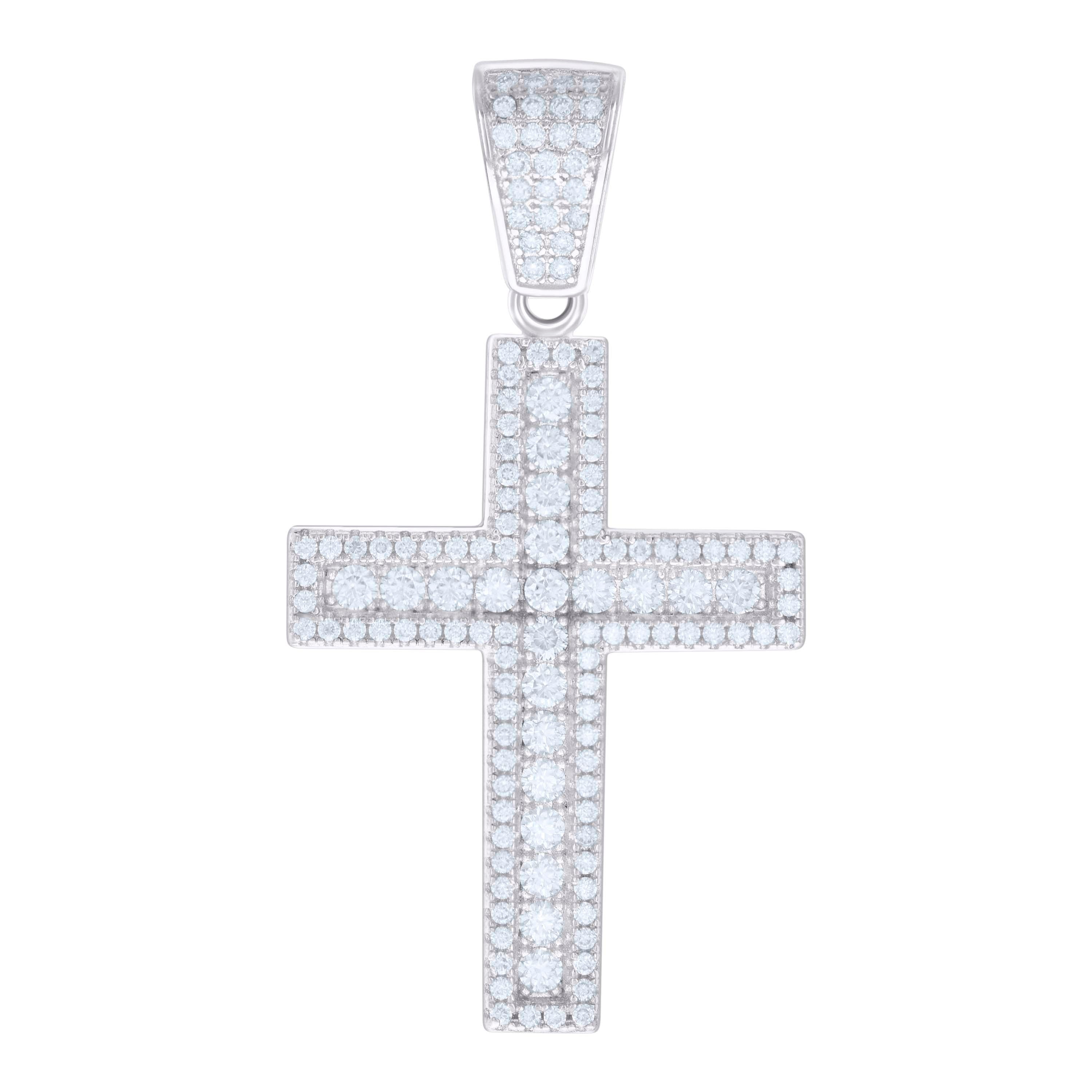925 Sterling Silver Mens 1.85ct Moissanite Cross Religious Charm Pendant