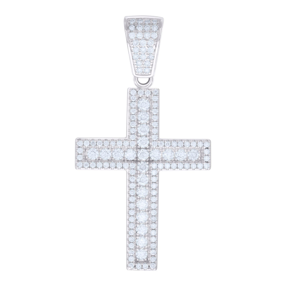 925 Sterling Silver Mens 1.85ct Moissanite Cross Religious Charm Pendant