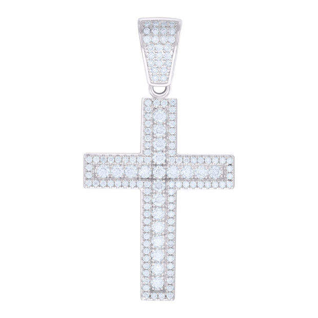 925 Sterling Silver Mens 1.85ct Moissanite Cross Religious Charm Pendant