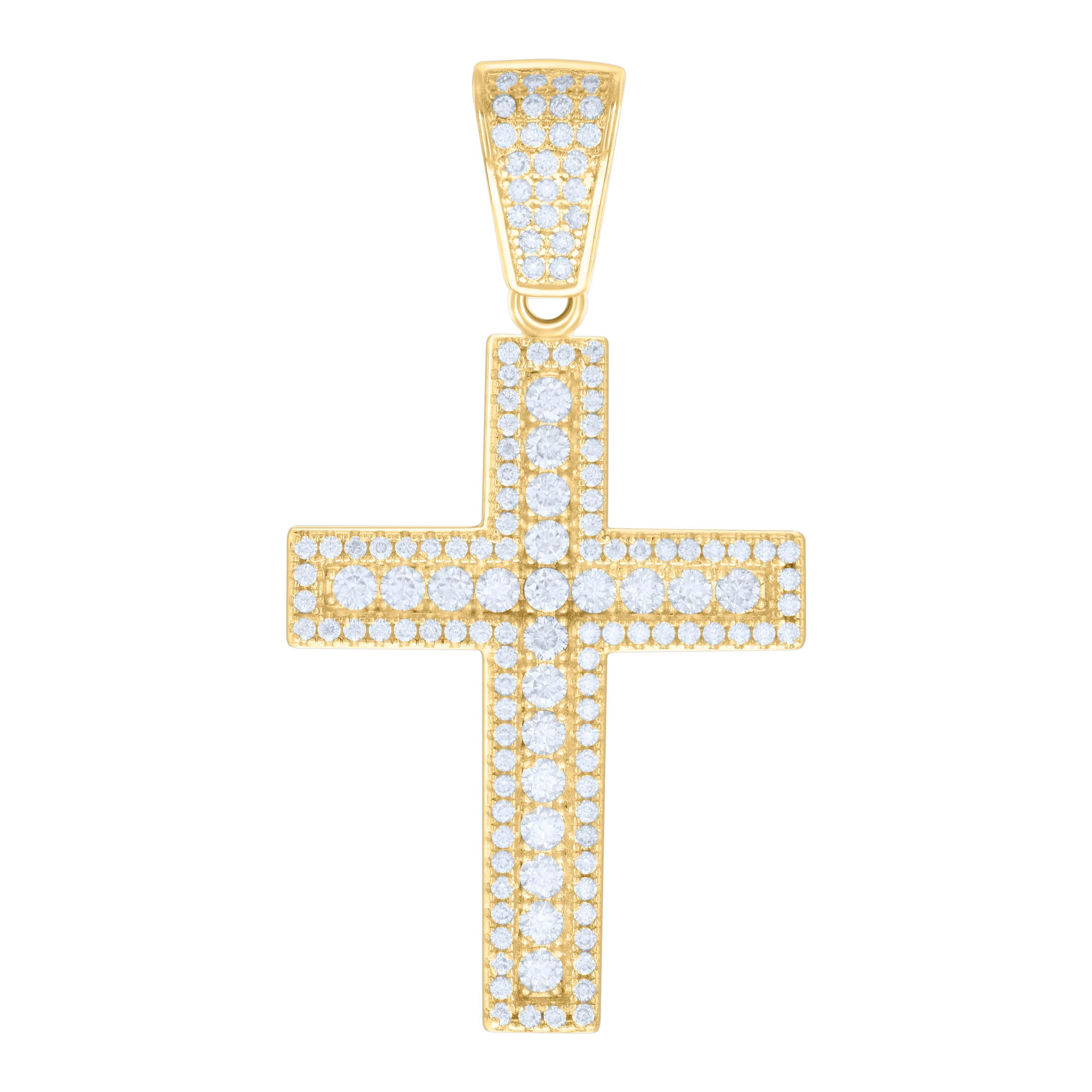 925 Sterling Silver Yellow-tone Mens 1.85ct Moissanite Cross Religious Charm Pendant