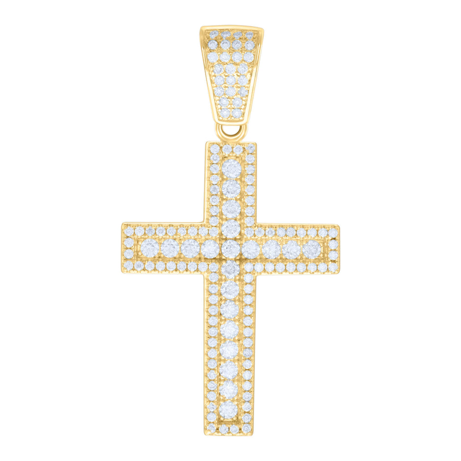 925 Sterling Silver Yellow-tone Mens 1.85ct Moissanite Cross Religious Charm Pendant