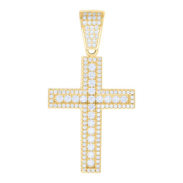 925 Sterling Silver Yellow-tone Mens 1.85ct Moissanite Cross Religious Charm Pendant
