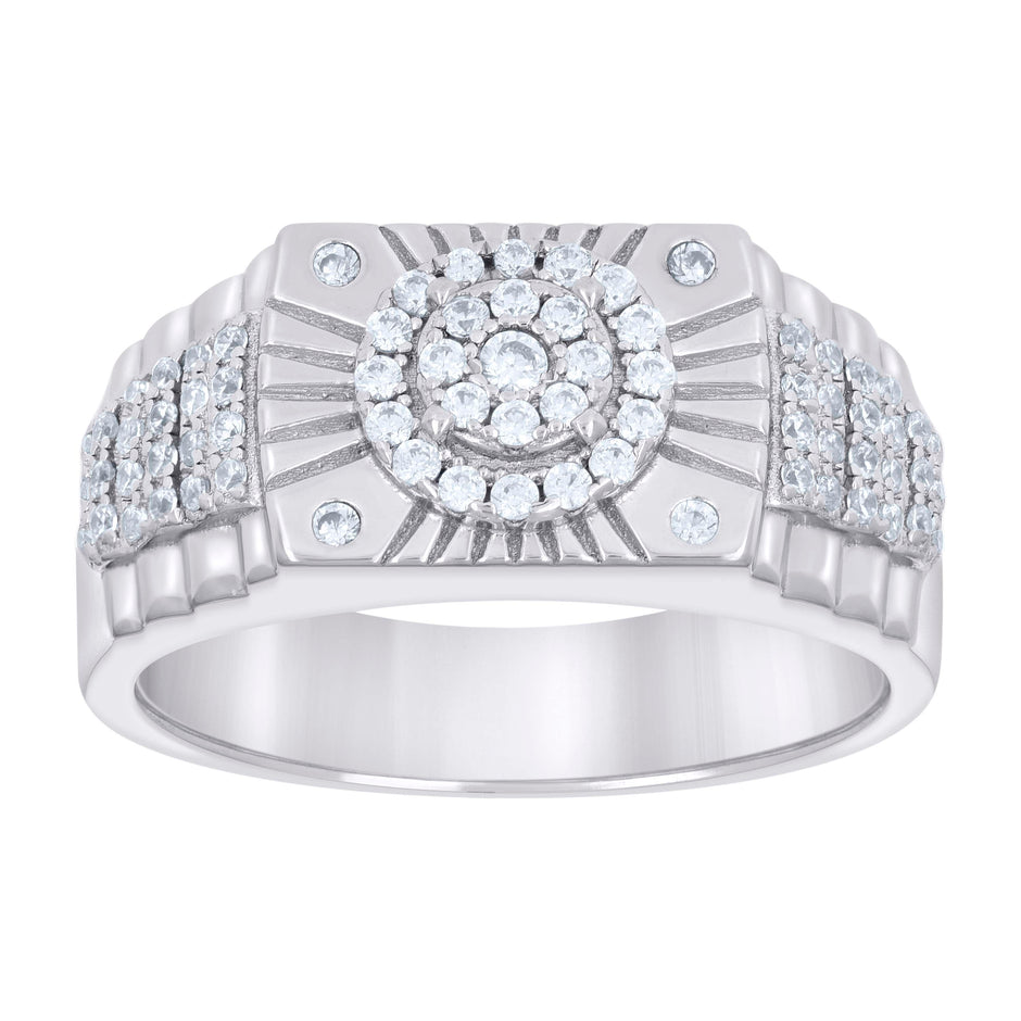925 Sterling Silver Mens Cubic-Zirconia Fashion Ring Size 9